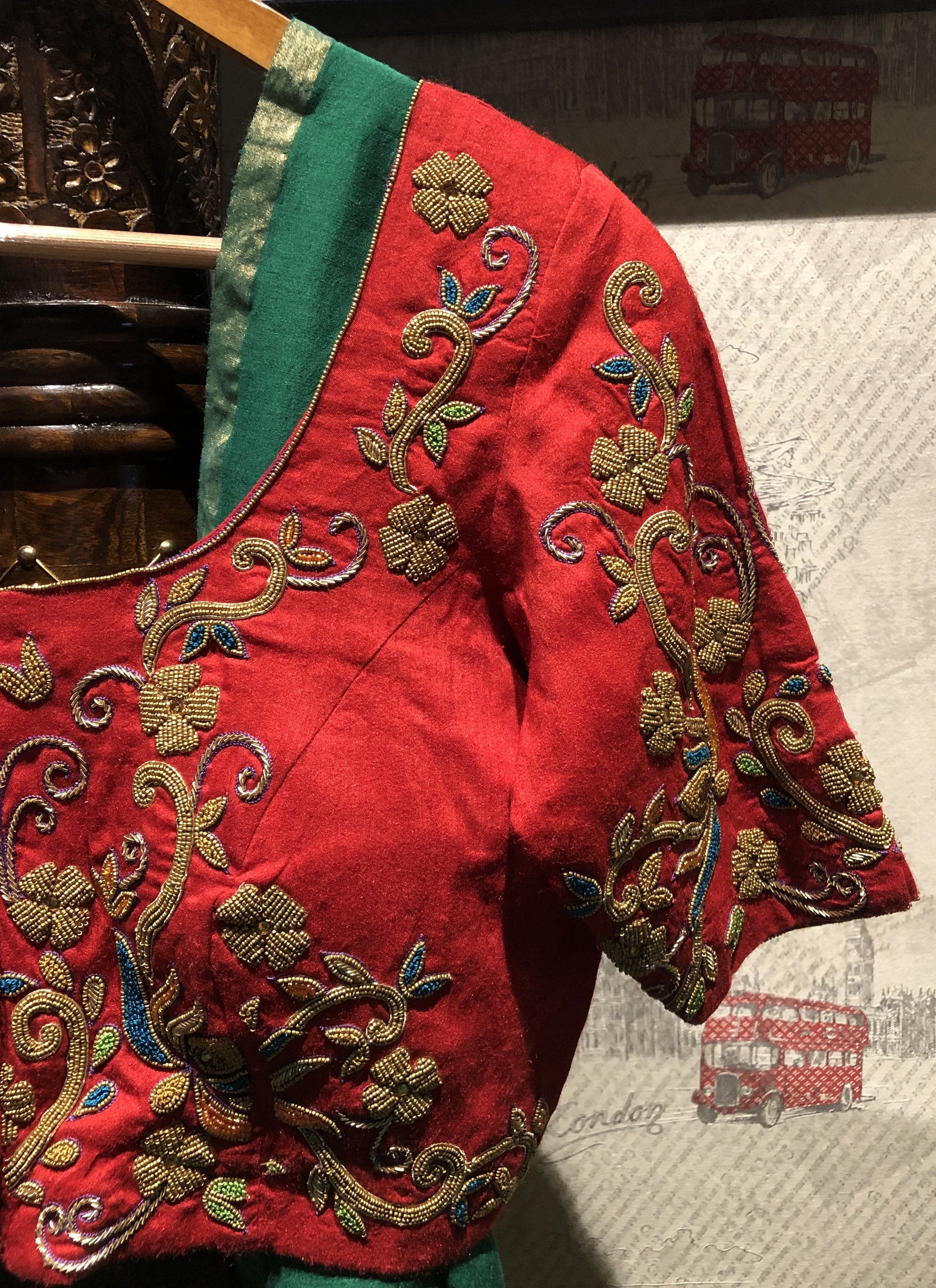 Basil Green Color Designer Pure Muga Embroidered - Ruby - Naksheband