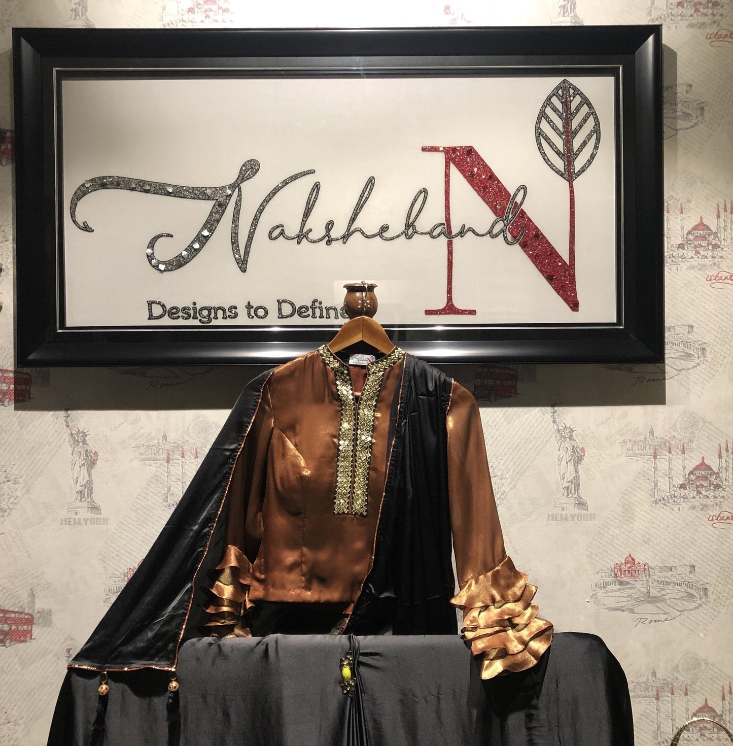 Black And Brown Color Designer Satan Silk Saree - Sooty - Naksheband