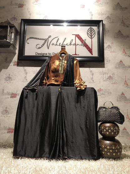 Black And Brown Color Designer Satan Silk Saree - Sooty - Naksheband