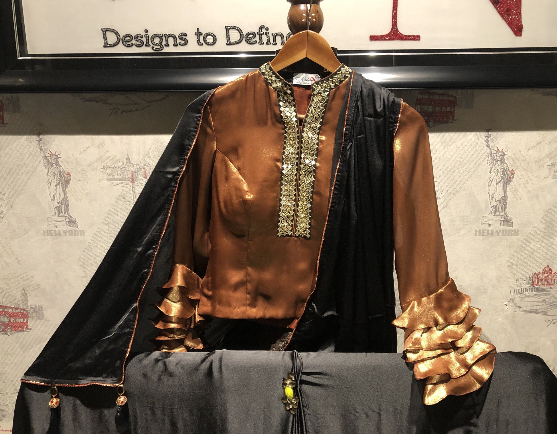 Black And Brown Color Designer Satan Silk Saree - Sooty - Naksheband