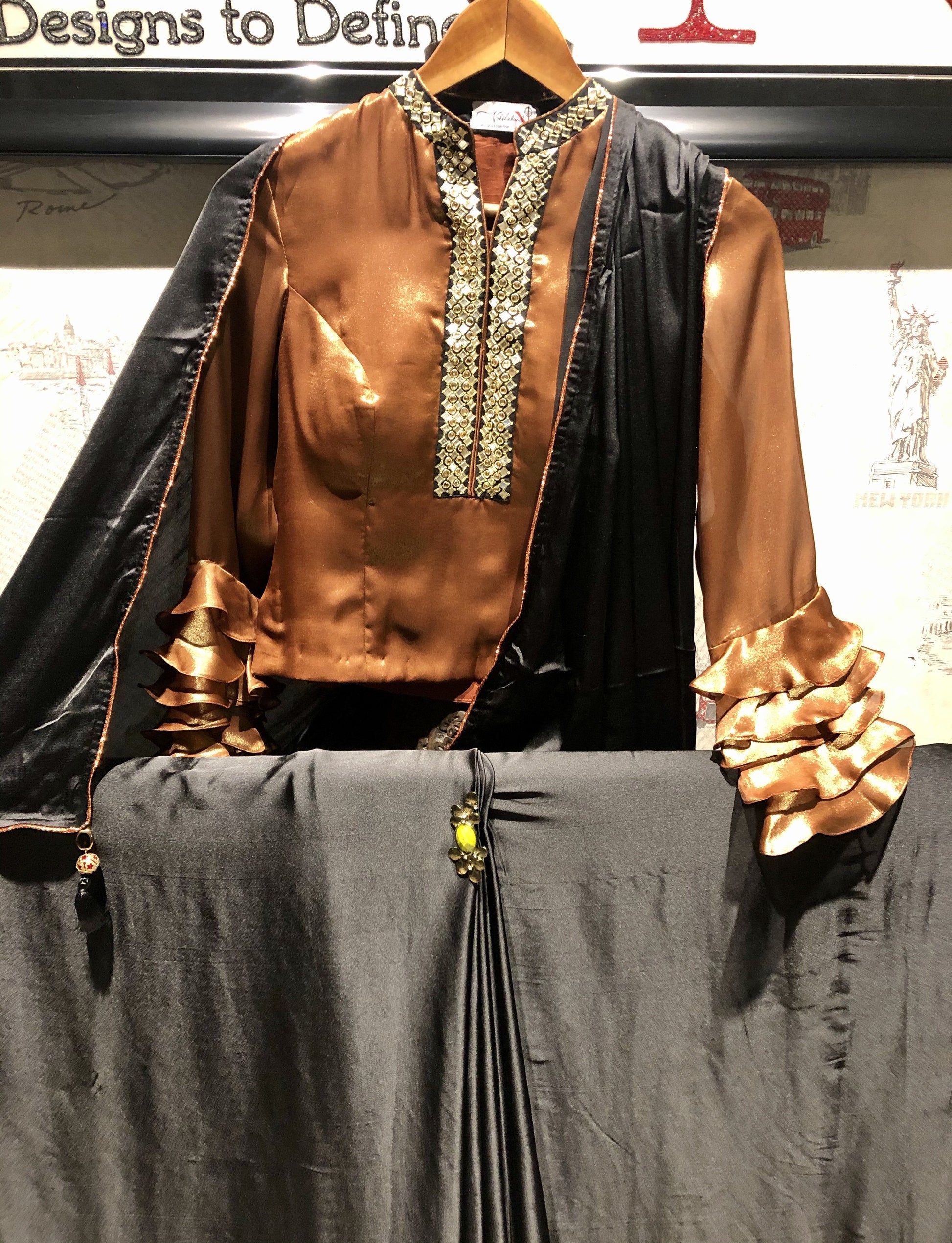Black And Brown Color Designer Satan Silk Saree - Sooty - Naksheband