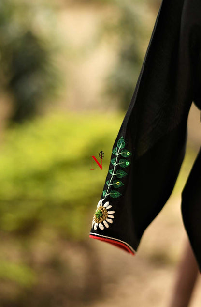 Black Crepe Hand Embroidered Designer Blouse - Naksheband