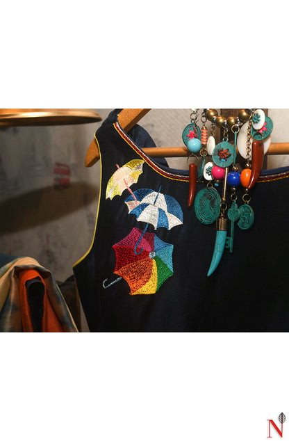 Navy Blue Pure Silk Chanderi Hand Embroidered Designer Blouse