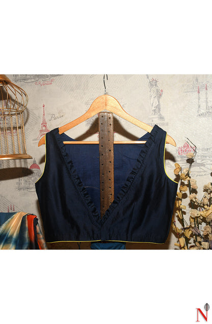 Navy Blue Pure Silk Chanderi Hand Embroidered Designer Blouse