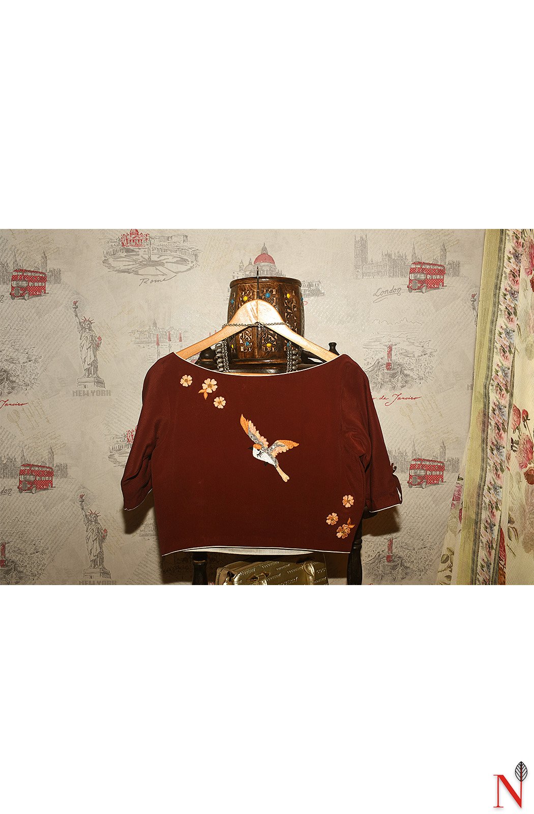 Muddy Brown Pure Crepe Hand Embroidered Designer Blouse - Naksheband