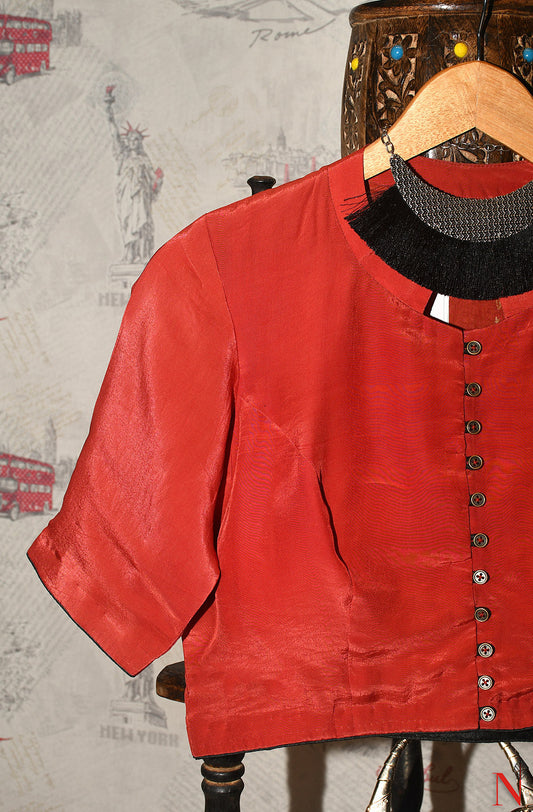 Rust Pure Crepe Hand Embroidered Designer Blouse - Naksheband