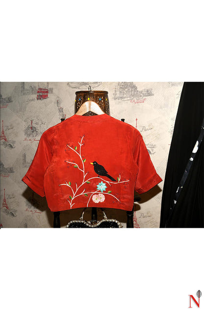 Rust Pure Crepe Hand Embroidered Designer Blouse