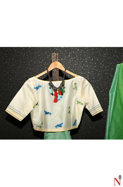 Off White Pure Silk Chanderi Hand Embroidered Designer Blouse