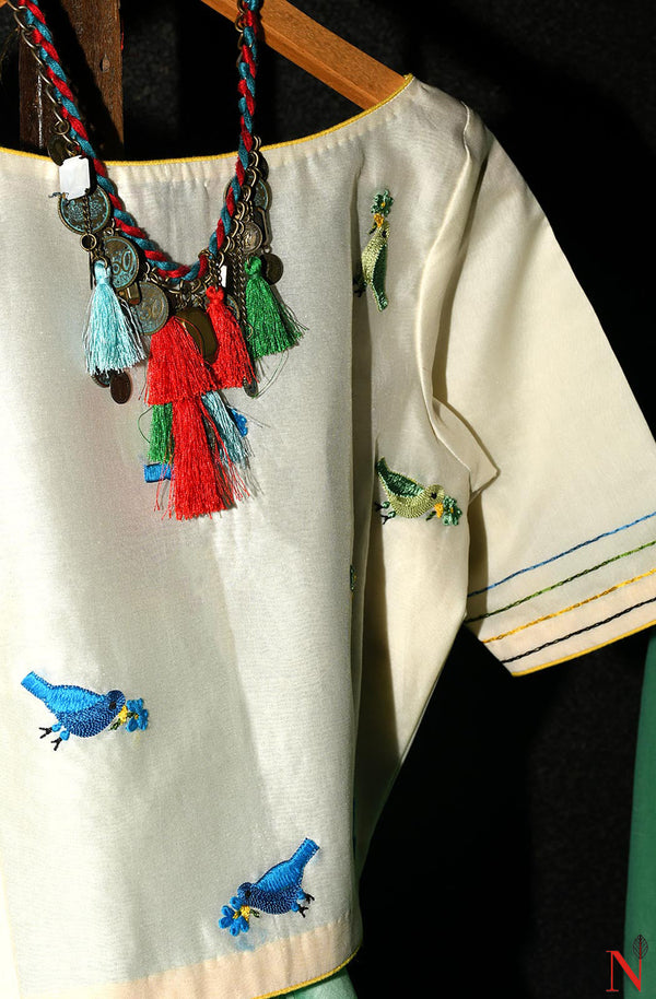 Off White Pure Silk Chanderi Hand Embroidered Designer Blouse