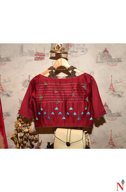 Rani Pure Silk Chanderi Hand Embroidered Designer Blouse