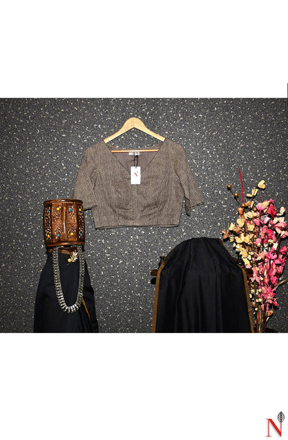 Brown Strip Pure Cotton Hand Embroidered Designer Blouse - Naksheband