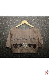 Brown Strip Pure Cotton Hand Embroidered Designer Blouse - Naksheband