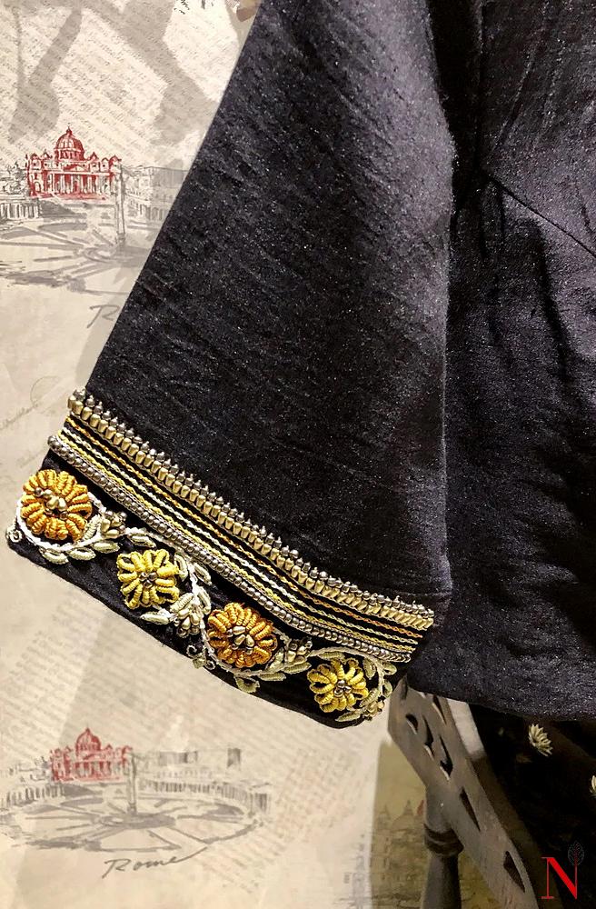 Black Pure Muga Silk Hand Embroidered Designer Blouse - Naksheband