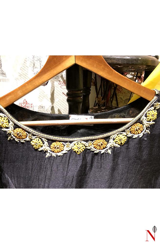 Black Pure Muga Silk Hand Embroidered Designer Blouse - Naksheband