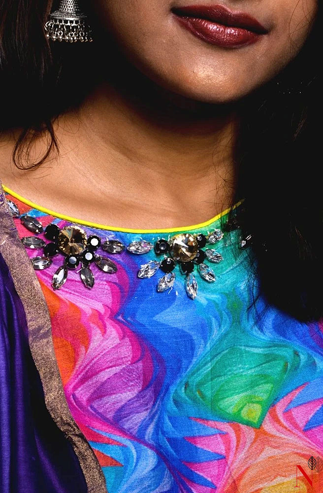 Multi Color Pure Chanderi Silk Hand Embroidered Designer Blouse