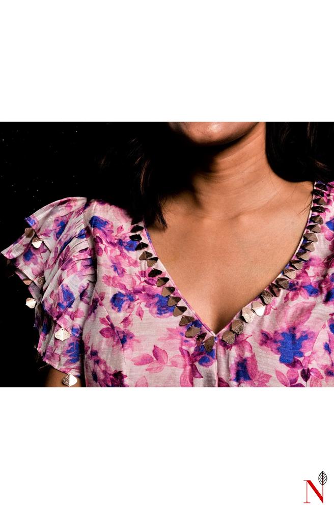 Cream With Purple Pure Cotton Hand Embroidered Designer Blouse - Naksheband