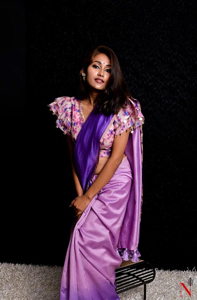Cream With Purple Pure Cotton Hand Embroidered Designer Blouse - Naksheband
