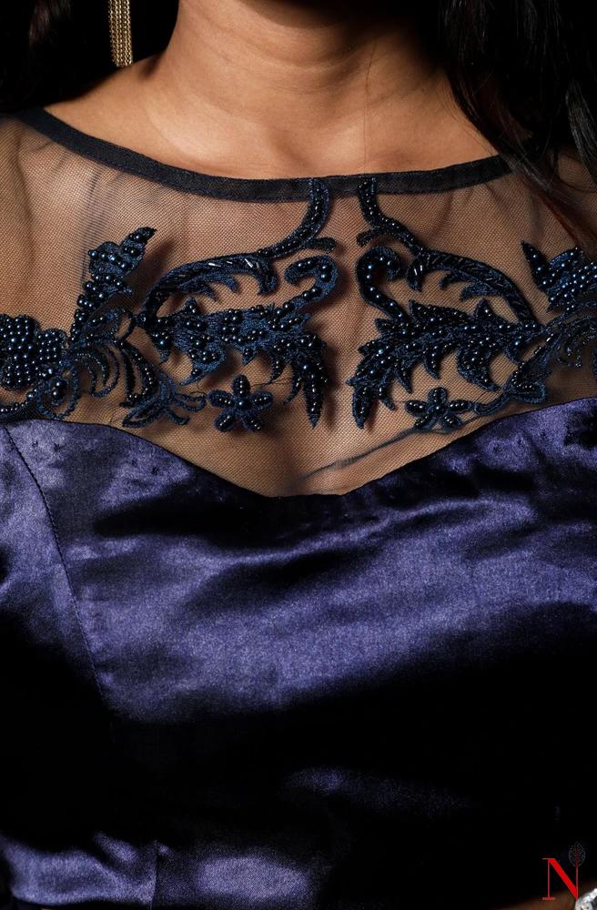 Blue Imported Satin Net Hand Embroidered Designer Blouse - Naksheband