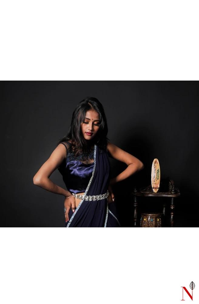 Blue Imported Satin Net Hand Embroidered Designer Blouse - Naksheband