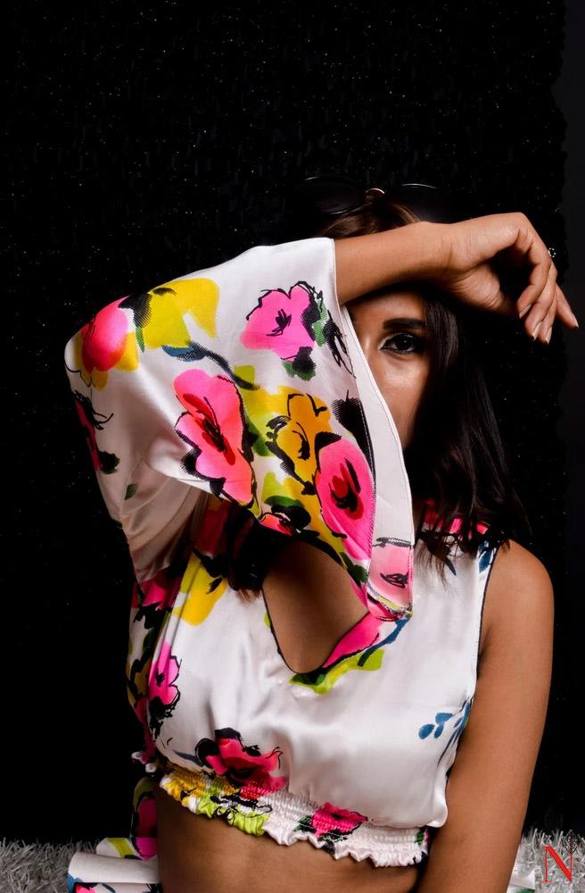 White Imported Crepe Floral Print Designer Blouse - Naksheband