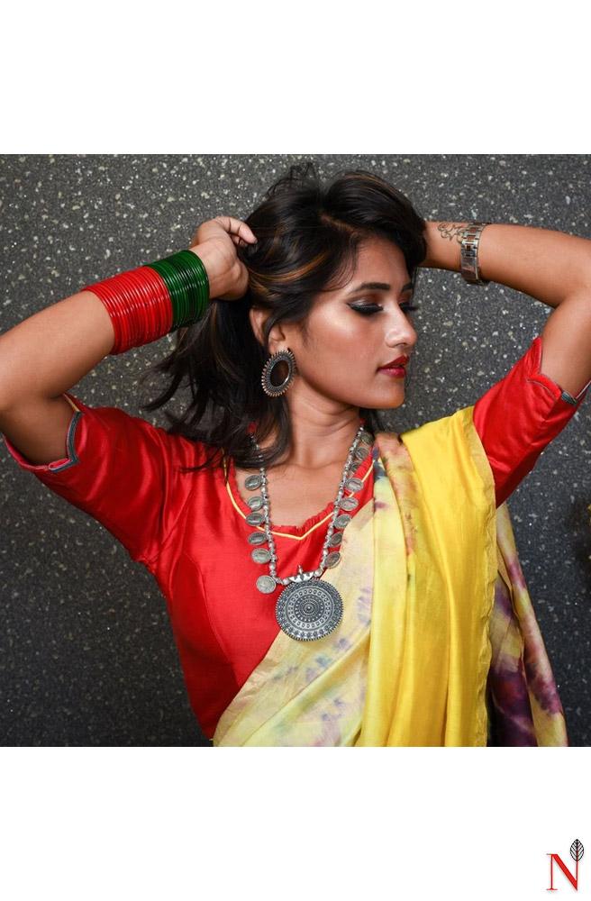Red Pure Silk Chanderi Hand Embroidered Designer Blouse - Naksheband