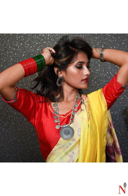Red Pure Silk Chanderi Hand Embroidered Designer Blouse - Naksheband