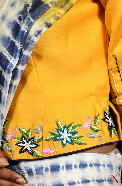 Yellow Pure Silk Chanderi Hand Embroidered Designer Blouse