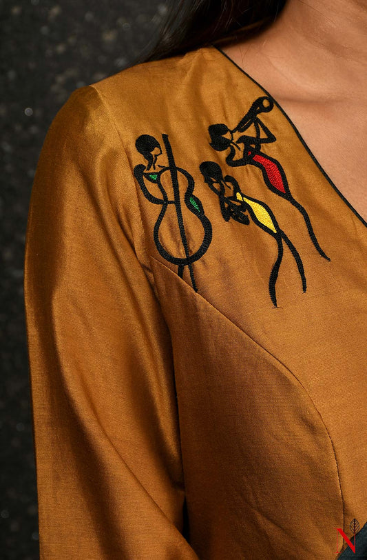 Brown Pure Silk Chanderi Hand Embroidered Designer Blouse - Naksheband