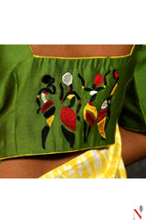 Olive Green Pure Silk Chanderi Hand Embroidered Designer Blouse