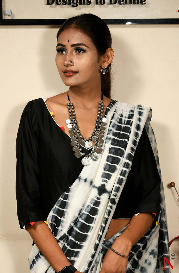 Black Pure Silk Chanderi Hand Embroidered Designer Blouse