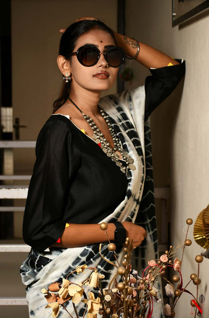 Black Pure Silk Chanderi Hand Embroidered Designer Blouse
