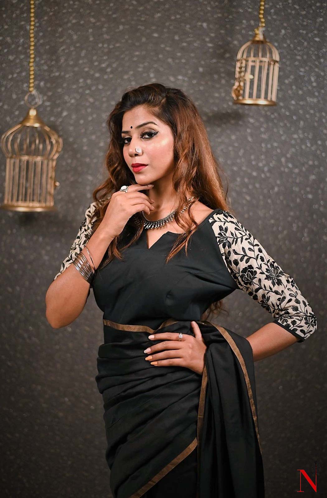 Black Pure Cotton Hand Embroidered Designer Blouse