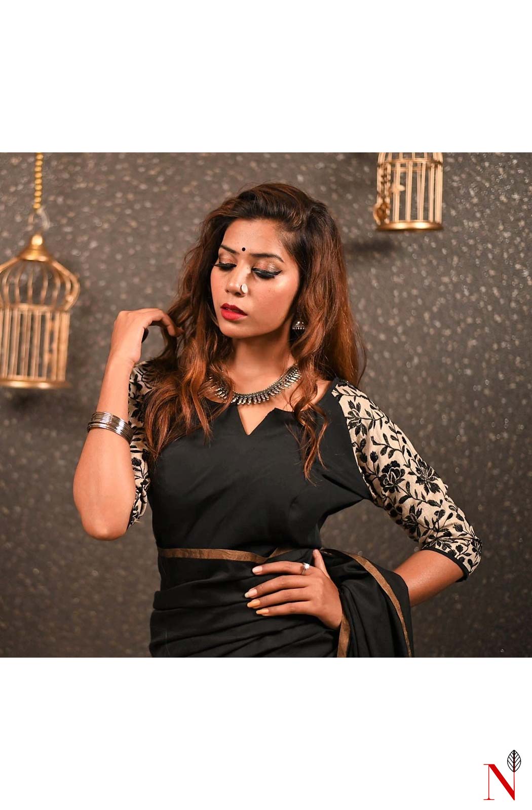 Black Pure Cotton Hand Embroidered Designer Blouse