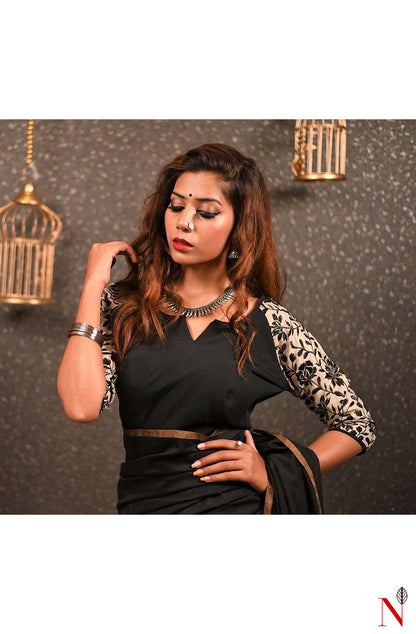 Black Pure Cotton Hand Embroidered Designer Blouse