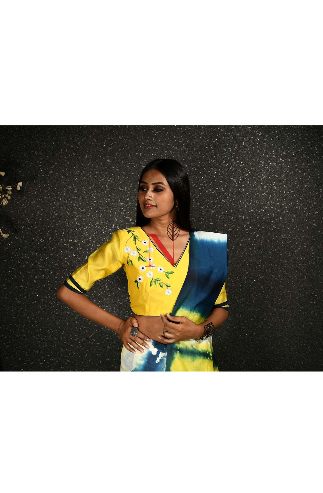 Yellow Pure Silk Chanderi Hand Embroidered Designer Blouse