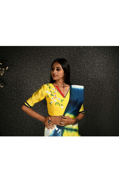 Yellow Pure Silk Chanderi Hand Embroidered Designer Blouse