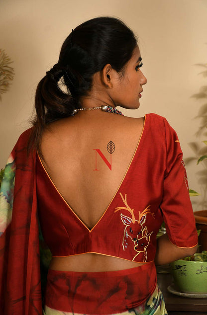 Red Pure Silk Chanderi Hand Embroidered Designer Blouse