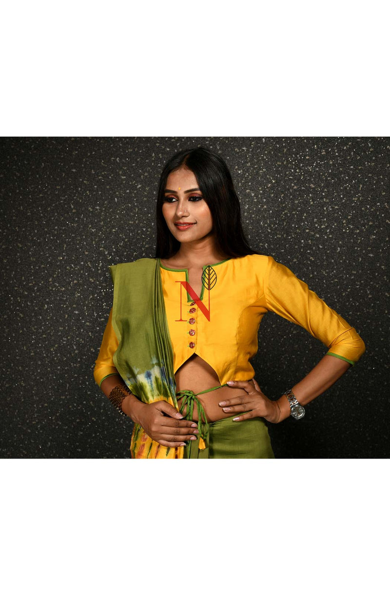 Mustard Pure Silk Chanderi Hand Embroidered Designer Blouse