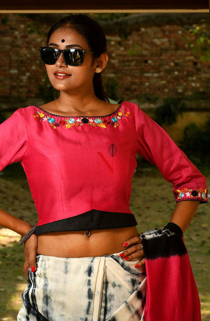 Rani Pure Silk Chanderi Hand Embroidered Designer Blouse