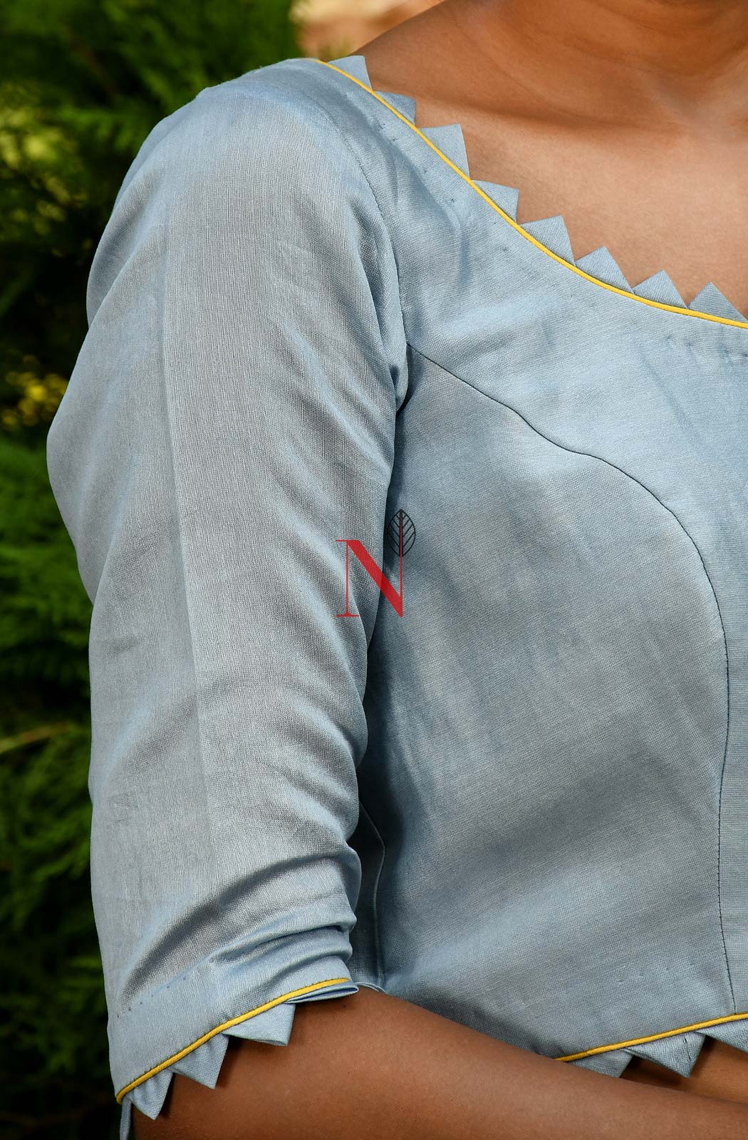 Steel Grey Pure Silk Chanderi Hand Embroidered Designer Blouse
