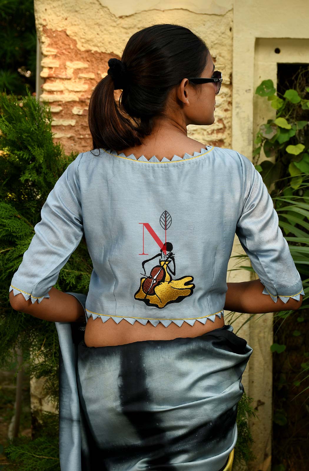 Steel Grey Pure Silk Chanderi Hand Embroidered Designer Blouse