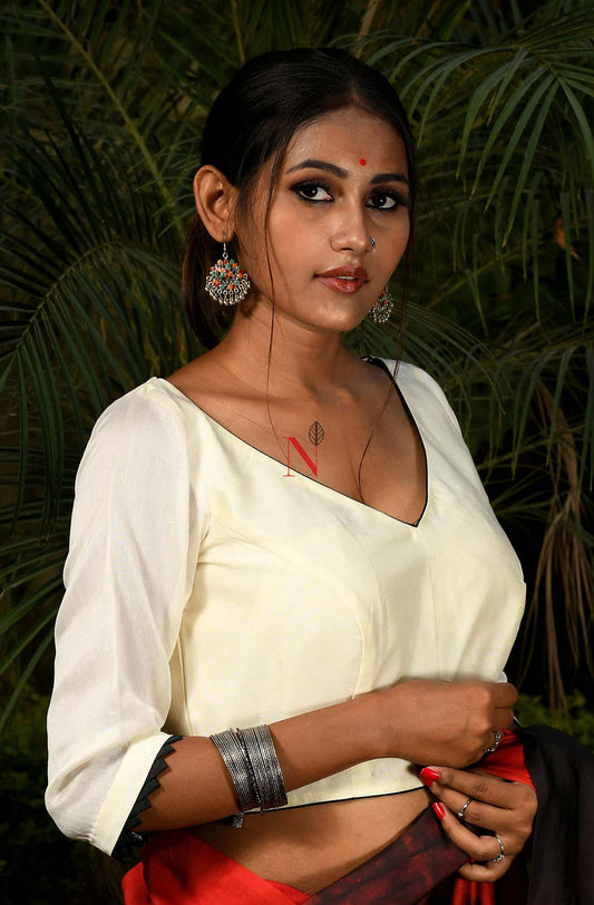 Cream Pure Silk Chanderi Hand Embroidered Designer Blouse - Naksheband