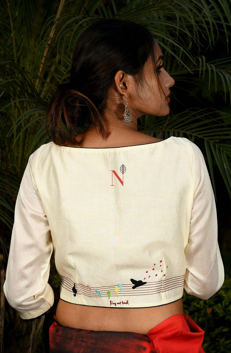 Cream Pure Silk Chanderi Hand Embroidered Designer Blouse