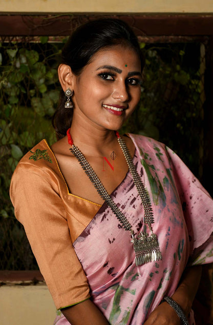 Light Brown Pure Silk Chanderi Hand Embroidered Designer Blouse - Naksheband