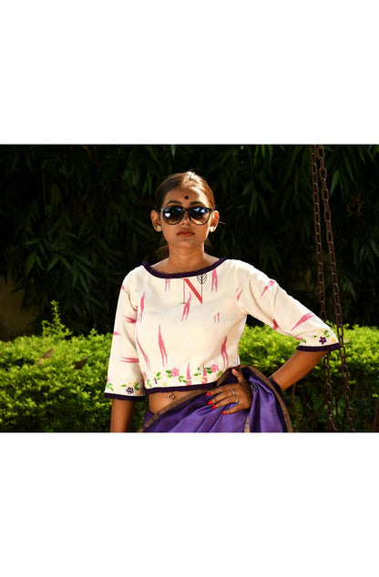 Cream Pure Cotton Hand Embroidered Designer Blouse
