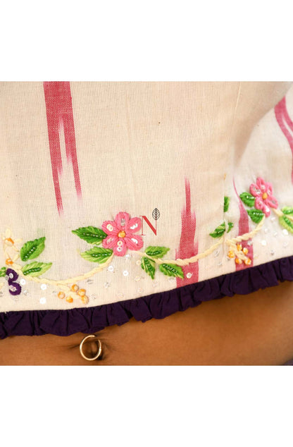 Cream Pure Cotton Hand Embroidered Designer Blouse