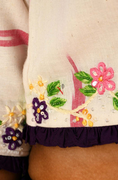 Cream Pure Cotton Hand Embroidered Designer Blouse