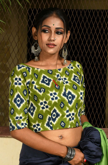 Green Pure Cotton Printed Designer Blouse