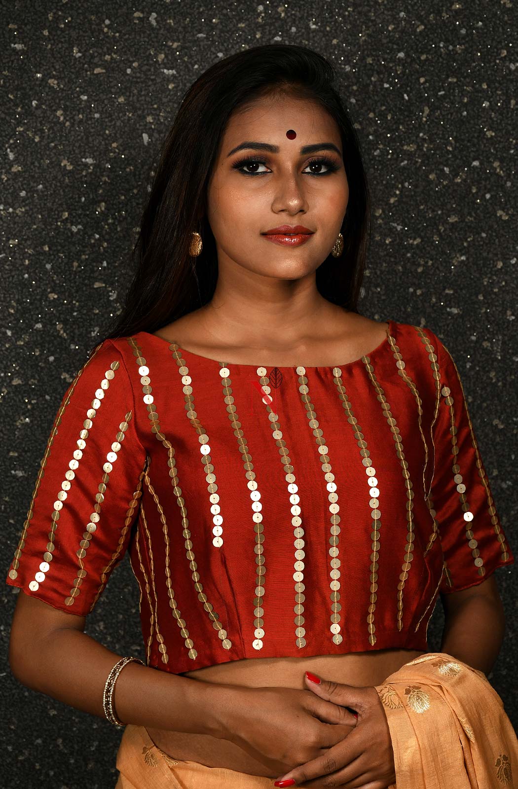 Rust Pure Silk Chanderi Hand Embroidered Designer Blouse