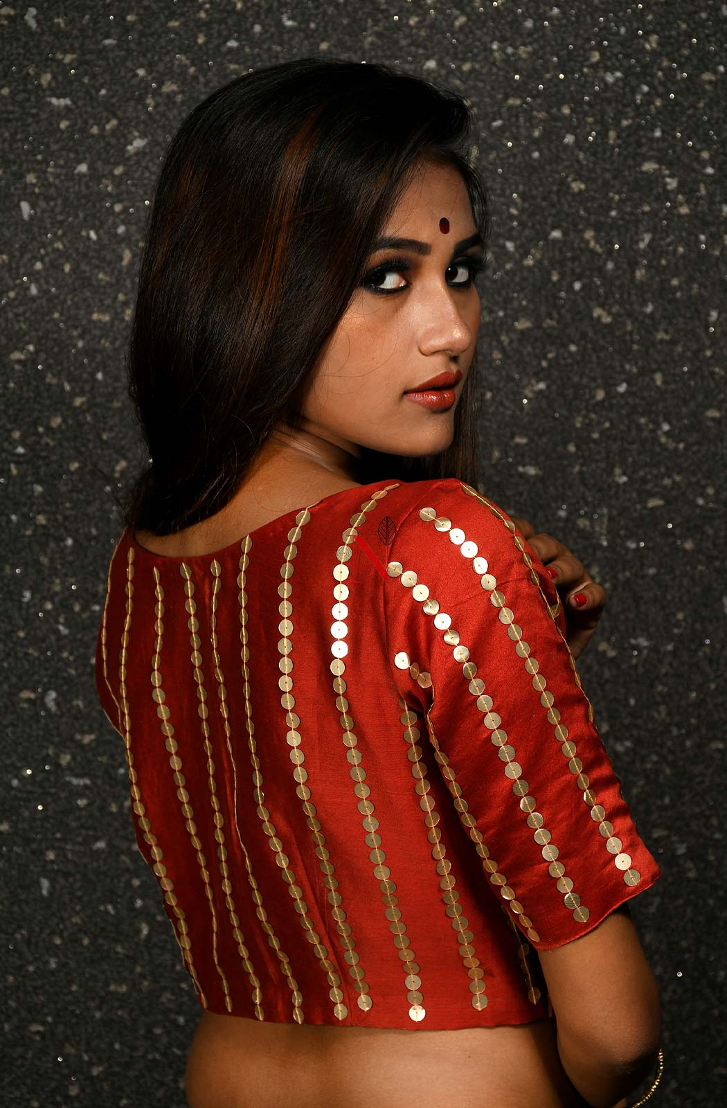 Rust Pure Silk Chanderi Hand Embroidered Designer Blouse